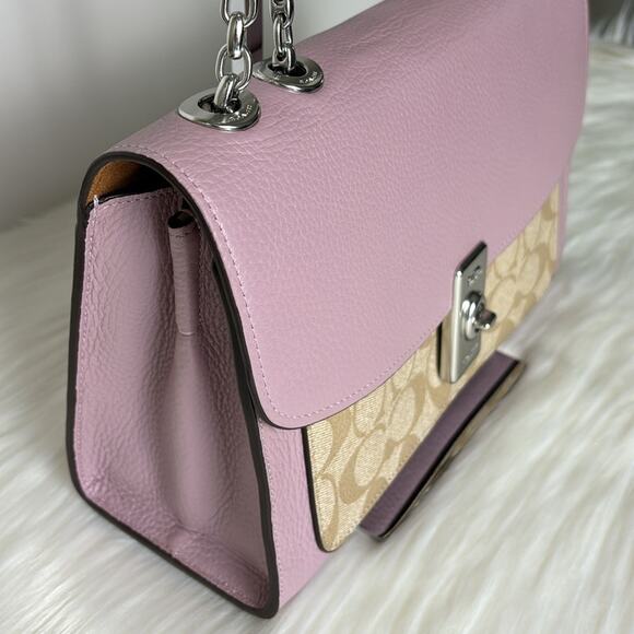 NWT Coach Lane Shoulder Bag In Signature Canvas/PebbleLeather/ Khaki-Purple - Picture 3 of 12